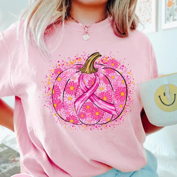 In October We Wear Pink, Breast Cancer Awareness Pumpkin Shirt - Picture 1 of 4